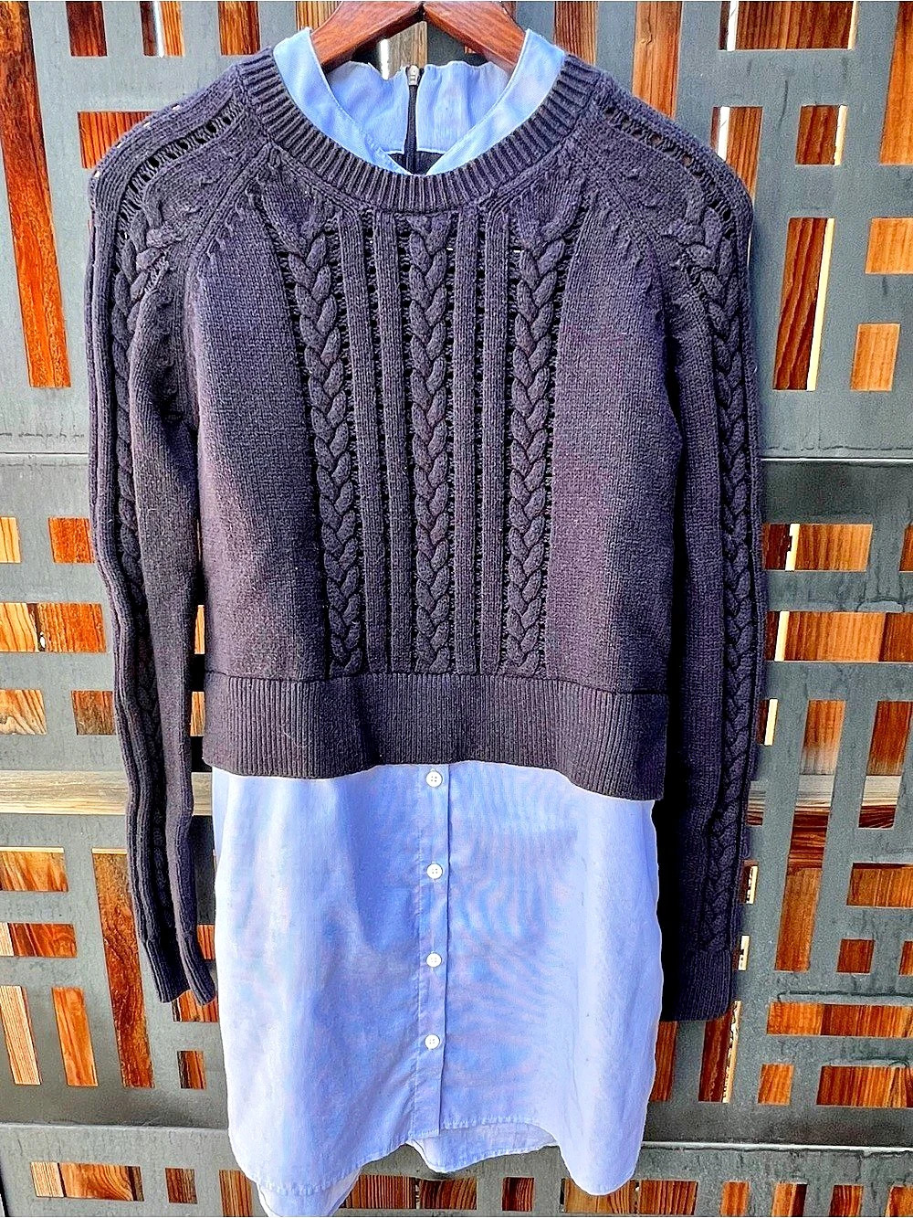 French Connection Navy Cable Knit Layered Shirt Dress XS